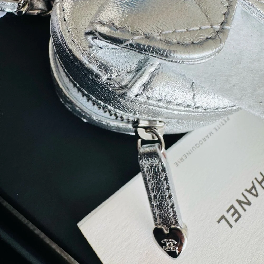 CHANEL Collectible Metallic Silver Heart Mini Bag Charm